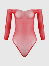 Fine Fishnet & Rhinestone Long Sleeve Teddy Bodystocking