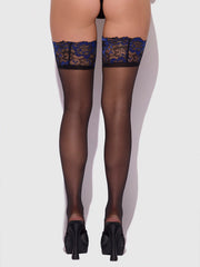 Glossy Cross Dye Lace Top Sheer Stay Up Thigh Highs