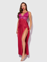 Rosalind Satin & Lace Long High Slit Gown