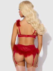 Scarlett Open Cup Marabou Bra, Garter & G-String Set