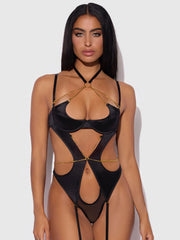 Emery Liquid Satin & Chain Halter Teddy
