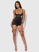 Nadya Liquid Satin & Rope Open Back Chemise & G-String Set