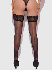 Glossy Sheer Tall Lace Top Thigh Highs
