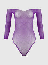 Fine Fishnet & Rhinestone Long Sleeve Teddy Bodystocking