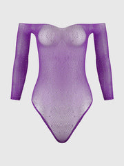 Fine Fishnet & Rhinestone Long Sleeve Teddy Bodystocking