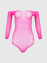 Fine Fishnet & Rhinestone Long Sleeve Teddy Bodystocking