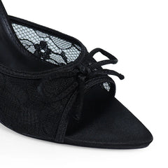 Lacey Pointed Toe Lace Bow Heels