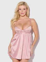 Petra Satin & Mesh Unlined Corset Cup Babydoll Set