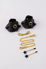 Leather-Like Bondage Cuffs & Nipple Clamp