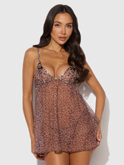 Kaia Leopard Mesh Underwire Babydoll & G-String Set