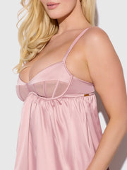 Petra Satin & Mesh Unlined Corset Cup Babydoll Set