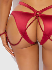 Nadya Liquid Satin & Rope Crotchless & Hand Cuff Hipster