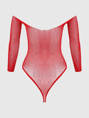 Fine Fishnet & Rhinestone Long Sleeve Teddy Bodystocking