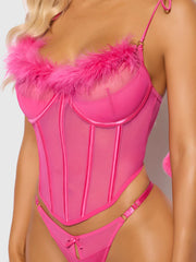 Scarlett Marabou & Mesh Tie Shoulder Pom Pom Bustier