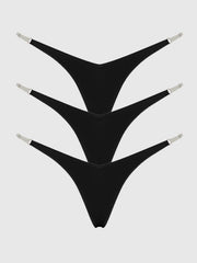 Petra Clear Side Slider Satin Thong 3 Pack