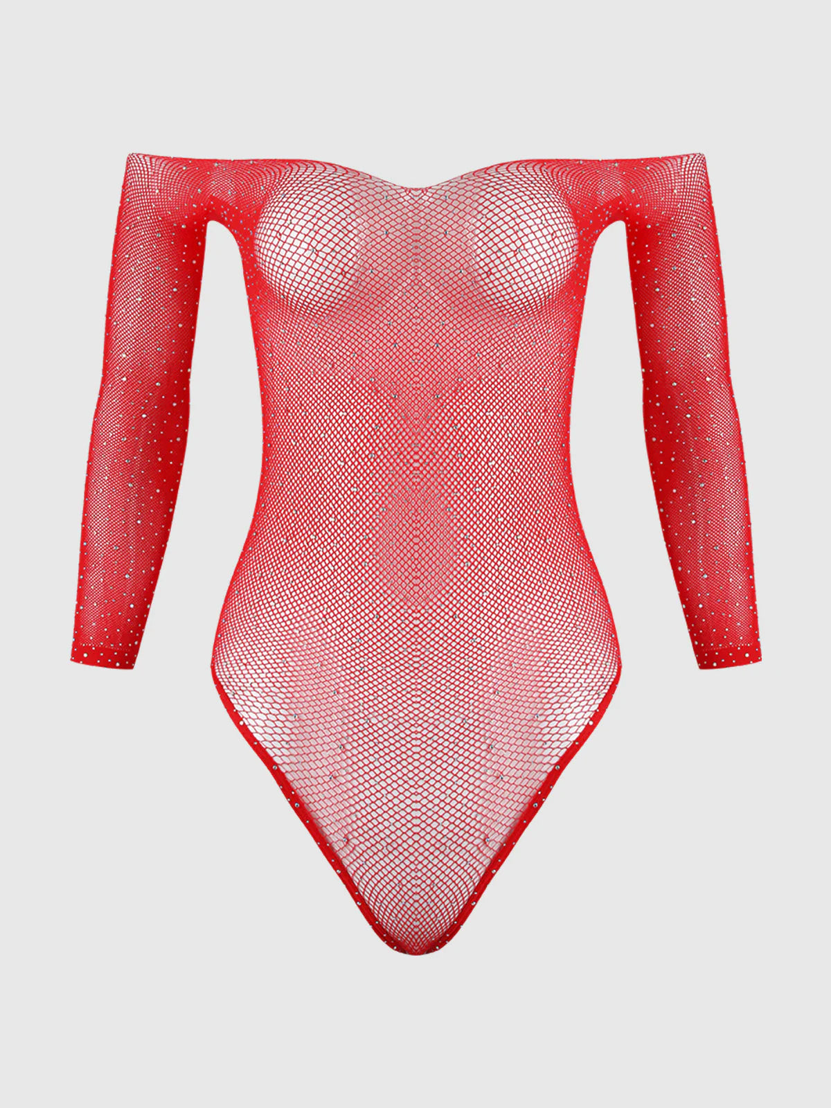 Fine Fishnet & Rhinestone Long Sleeve Teddy Bodystocking