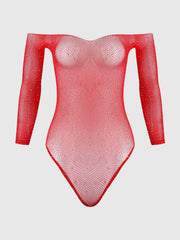 Fine Fishnet & Rhinestone Long Sleeve Teddy Bodystocking