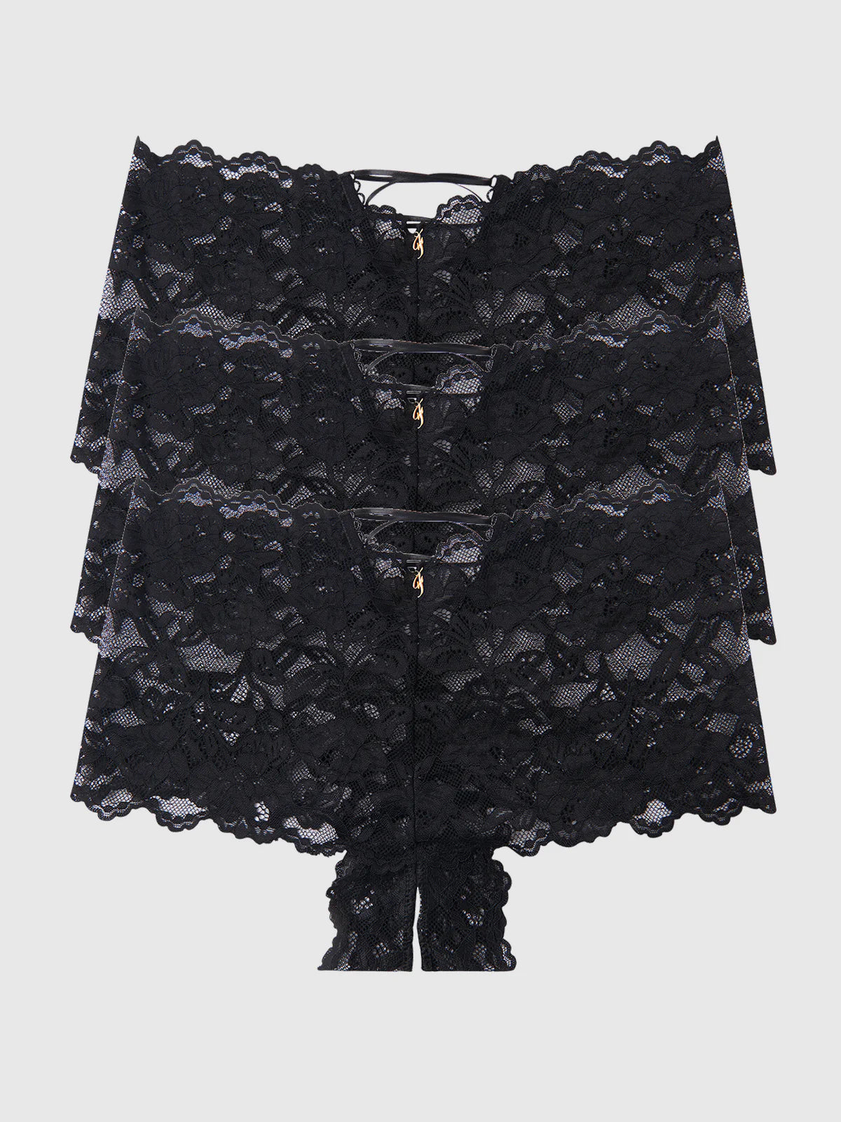 Mabel Crotchless Lace Up Back Cheeky 3 Pack