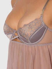 Wren Satin & Embroidered Tulip Demi Babydoll
