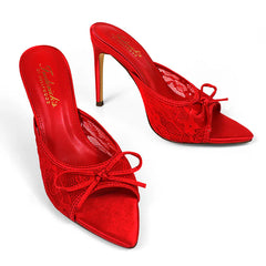 Lacey Pointed Toe Lace Bow Heels
