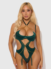 Emery Liquid Satin & Chain Halter Teddy