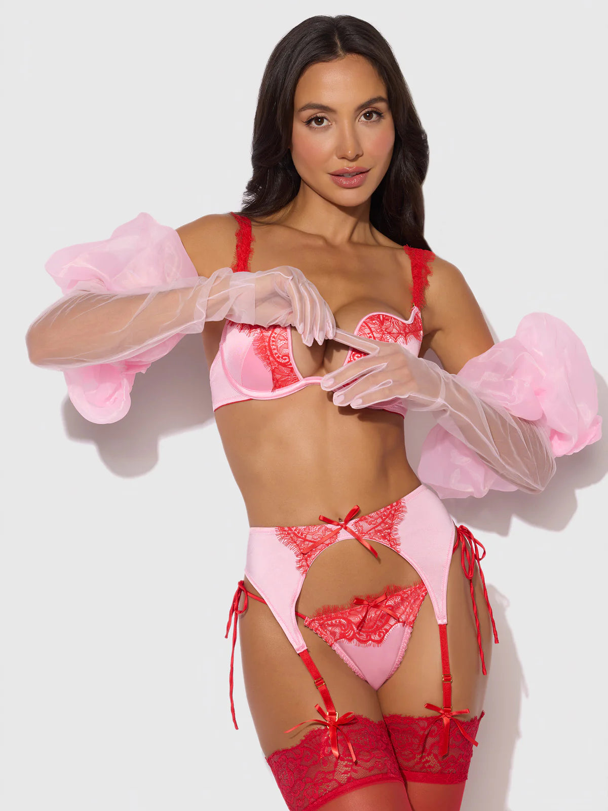 Chiffon Long Glove With Puff