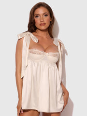 Melrose Satin & Embroidered Lace Underwire Babydoll Set