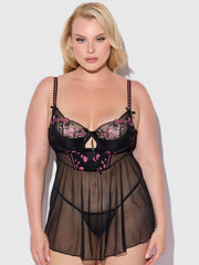 Harlow Embroidered Mesh & Elastic Longline Babydoll