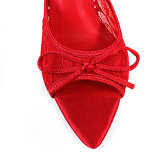Lacey Pointed Toe Lace Bow Heels