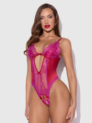 Rosalind Satin & Lace Crotchless Teddy