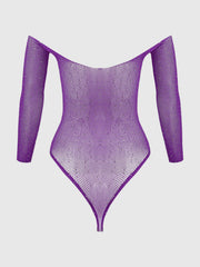 Fine Fishnet & Rhinestone Long Sleeve Teddy Bodystocking