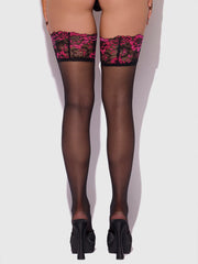 Glossy Cross Dye Lace Top Sheer Stay Up Thigh Highs